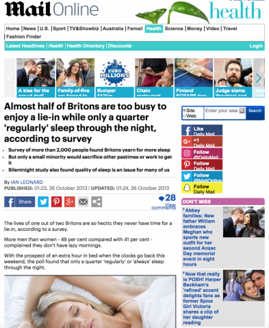 Mail Online: Almost half of Brits too busy to enjoy a lie-in