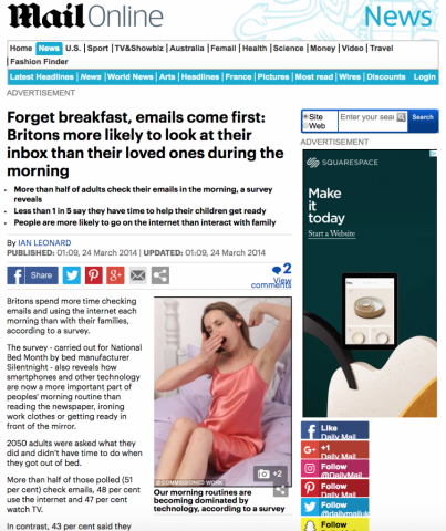 Mail Online: emails come before breakfast
