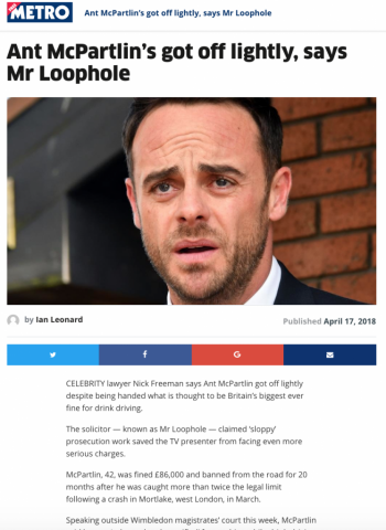 Metro: Ant McPartlin got off lightly, says 'Mr Loophole' lawyer