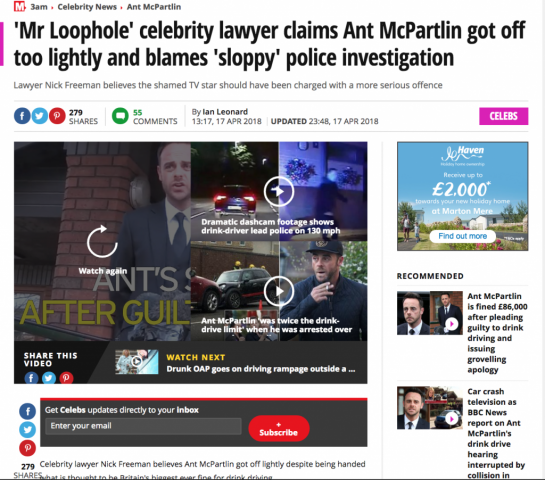 Mirror Online: Ant McPartlin got off lightly, says 'Mr Loophole' lawyer