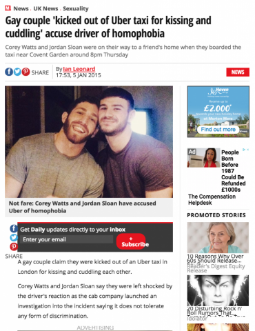 Mirror Online: Gay couple kicked out of Uber taxi