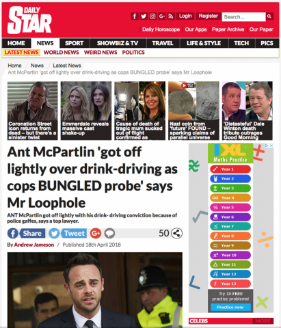 Daily Star: Ant McPartlin got off lightly, says 'Mr Loophole' lawyer