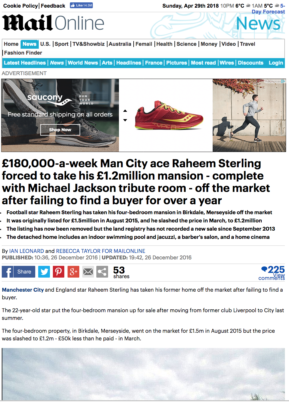Mail Online: Sterling takes house off market