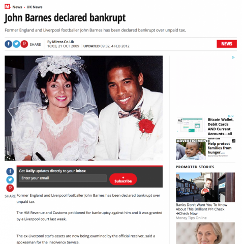 Mirror Online: John Barned declared bankrupt