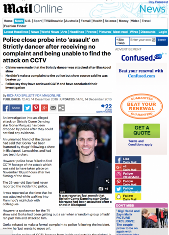 Mail Online: Strictly dancer assault probe dropped