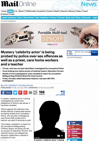 Mail Online: Mystery actor in sex probe